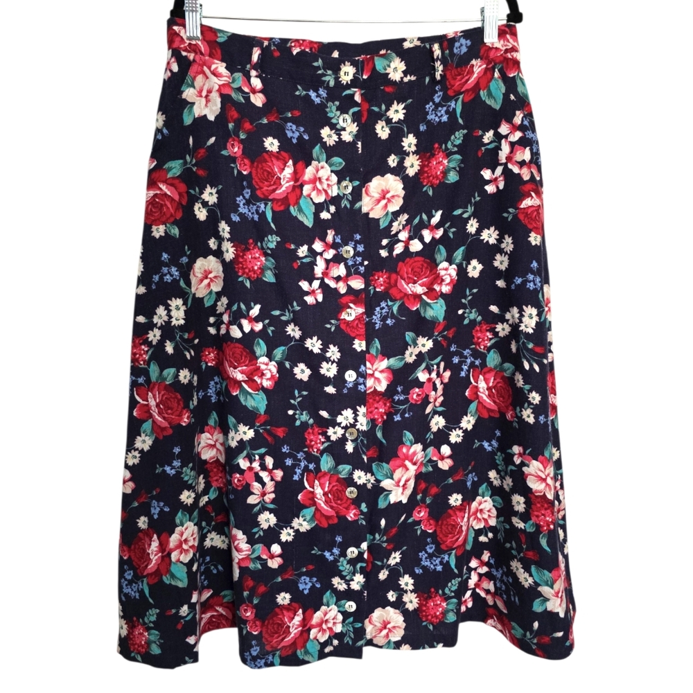 Vintage Jantzen Floral Button Front Midi Skirt
